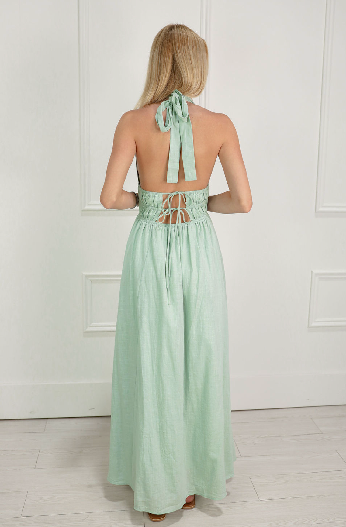 Sage Linen Halter Maxi Dress