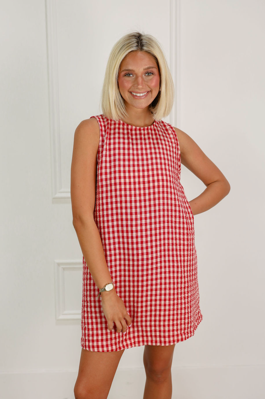 Gingham Back Detail Dress Red - Clothe Boutique
