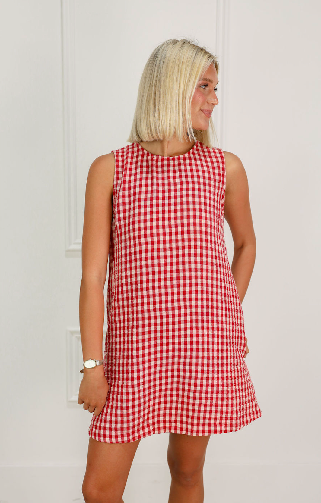 Gingham Back Detail Dress Red - Clothe Boutique