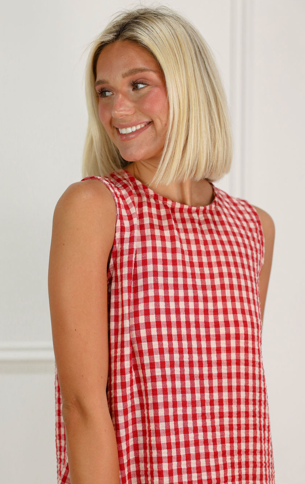 Gingham Back Detail Dress Red - Clothe Boutique