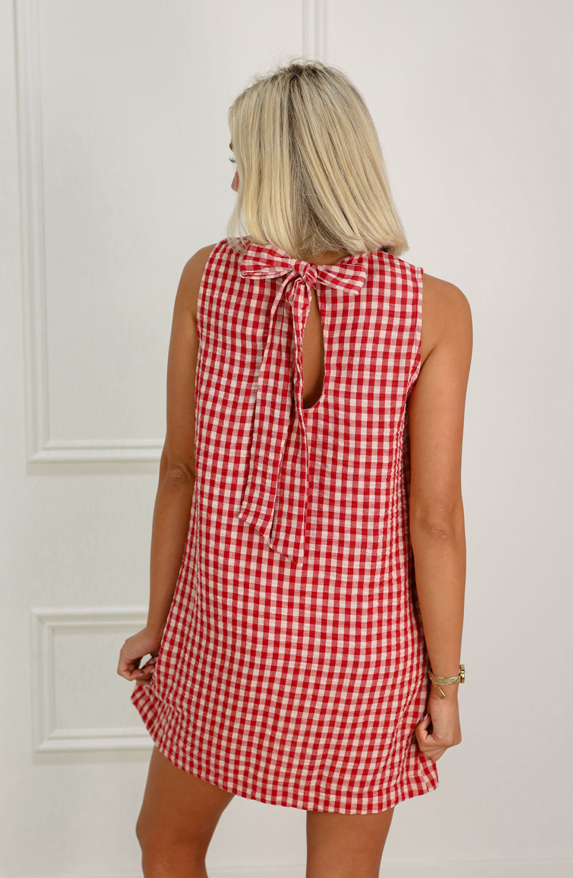 Gingham Back Detail Dress Red - Clothe Boutique