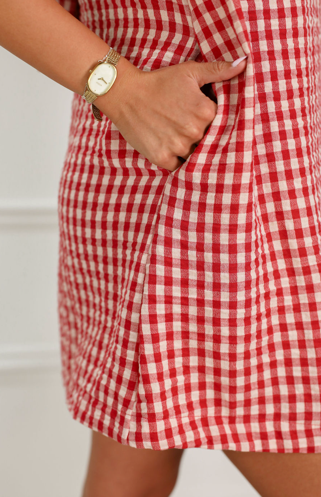 Gingham Back Detail Dress Red