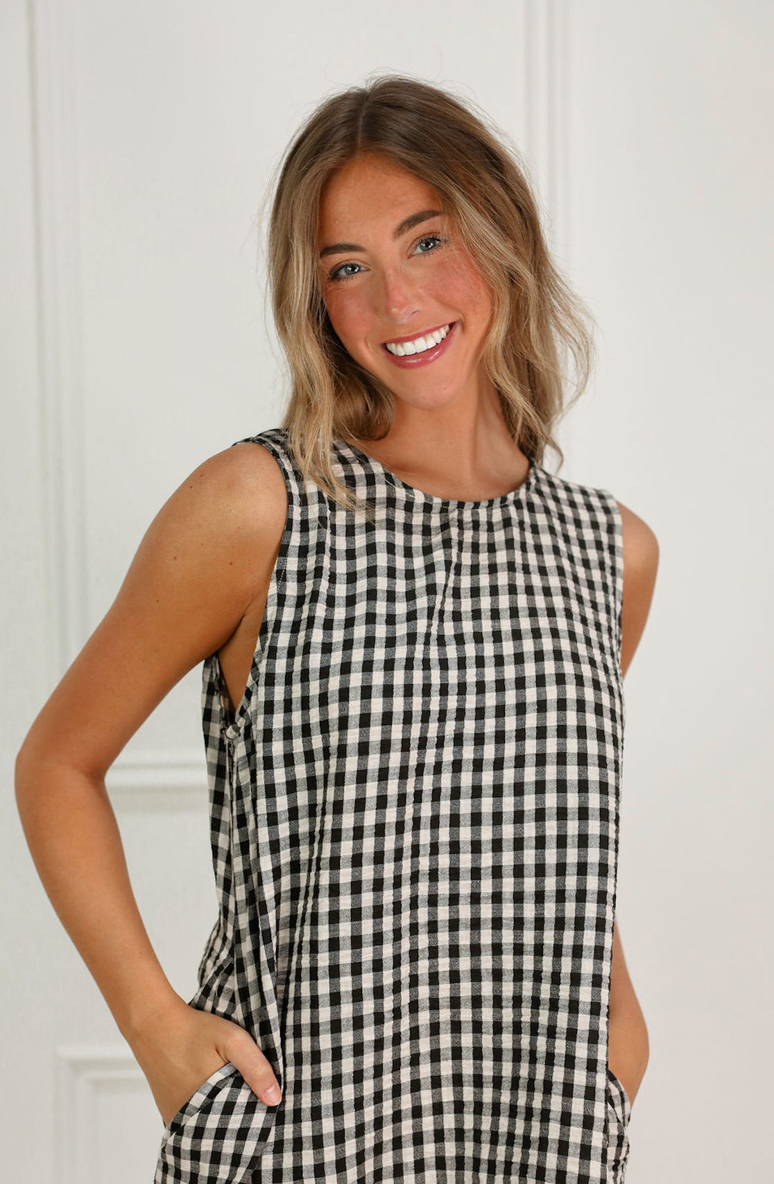 Gingham Back Detail Dress Black