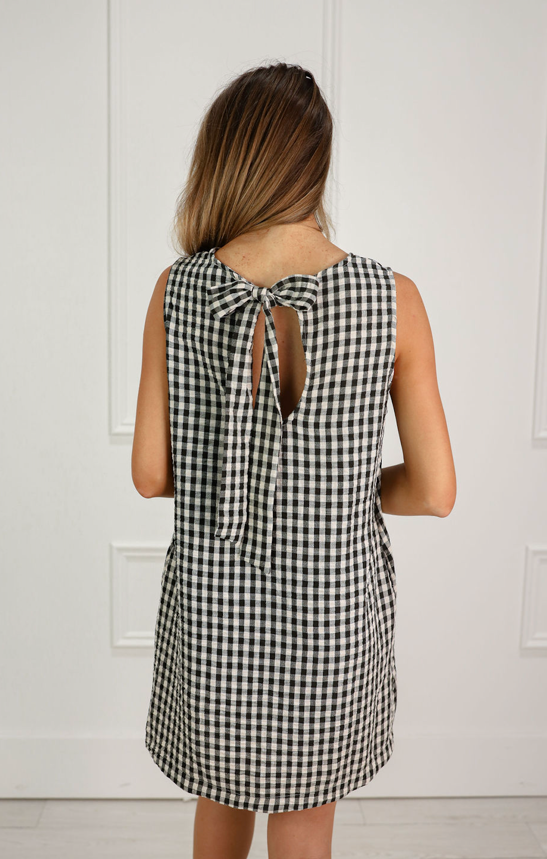 Gingham Back Detail Dress Black