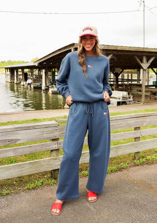US Flag Relaxed Fit Sweatpants Navy - Clothe Boutique