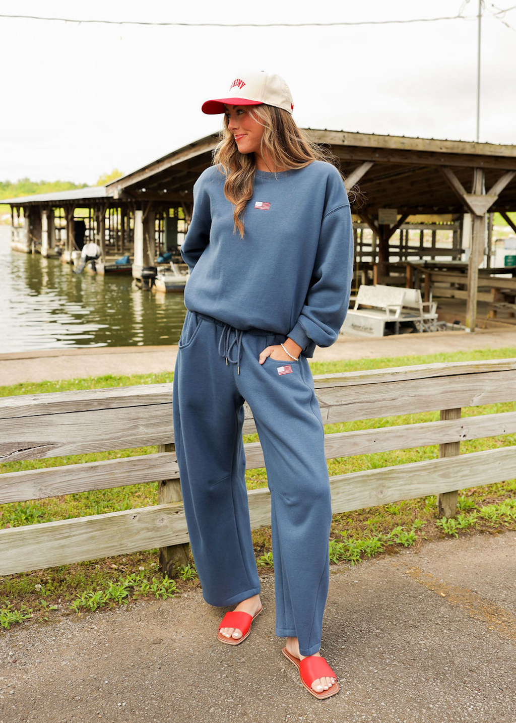 US Flag Relaxed Fit Sweatshirt Navy - Clothe Boutique