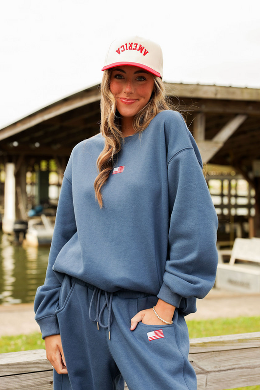 US Flag Relaxed Fit Sweatshirt Navy - Clothe Boutique