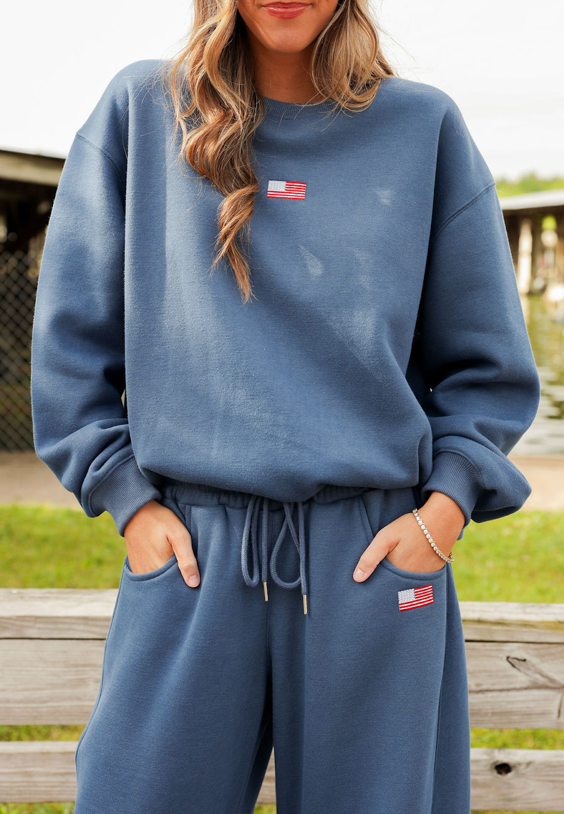 US Flag Relaxed Fit Sweatshirt Navy - Clothe Boutique