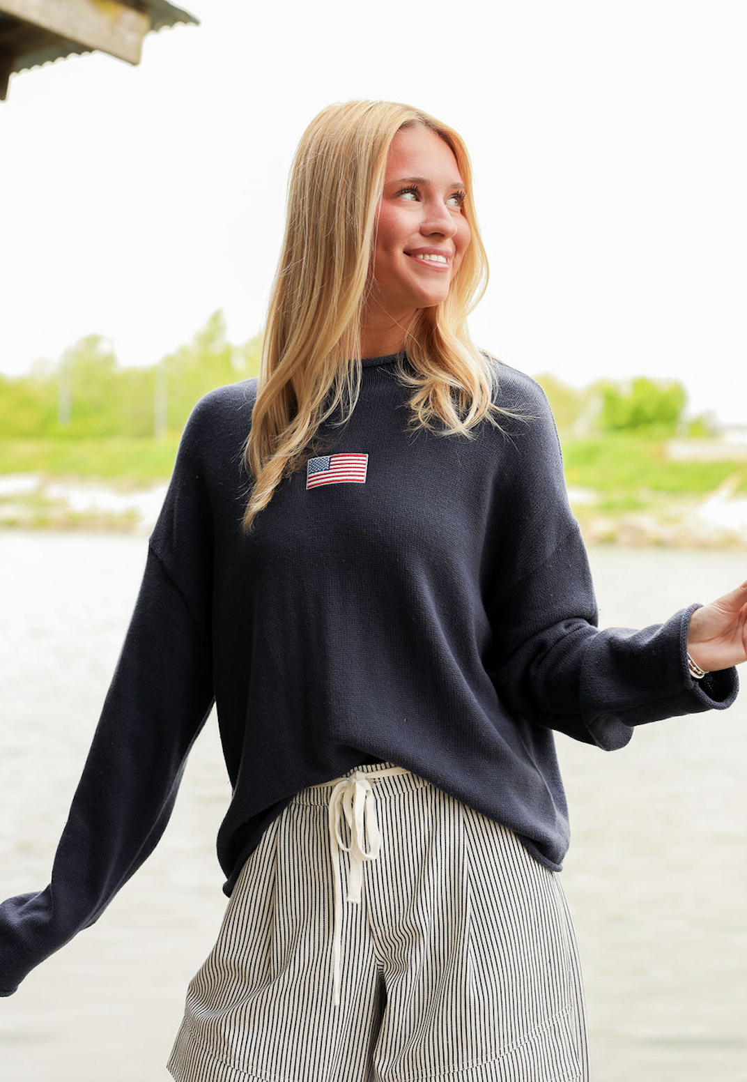 Navy Flag Knit Crewneck