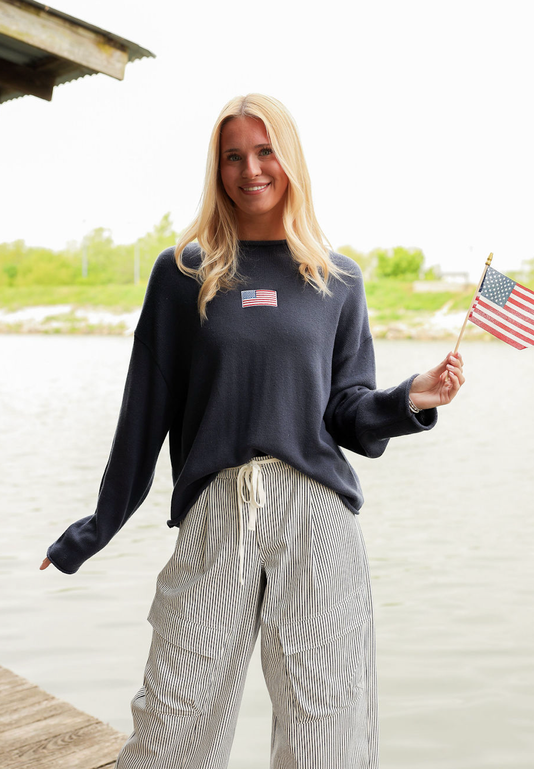 Navy Flag Knit Crewneck