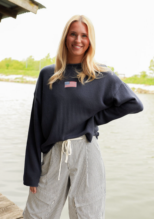 Navy Flag Knit Crewneck