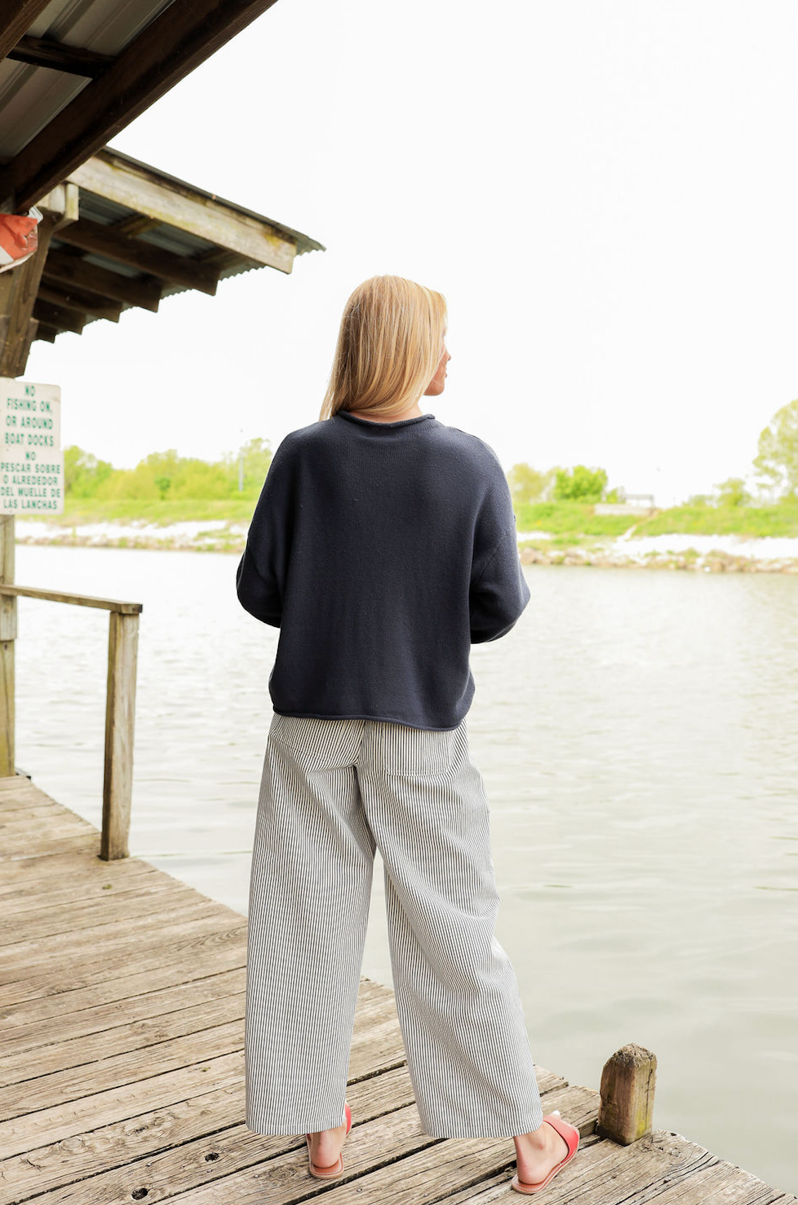 Stripe Cargo Tie Hem Pants