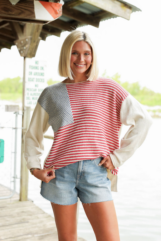 Boat Neck Flag Sweater - Clothe Boutique