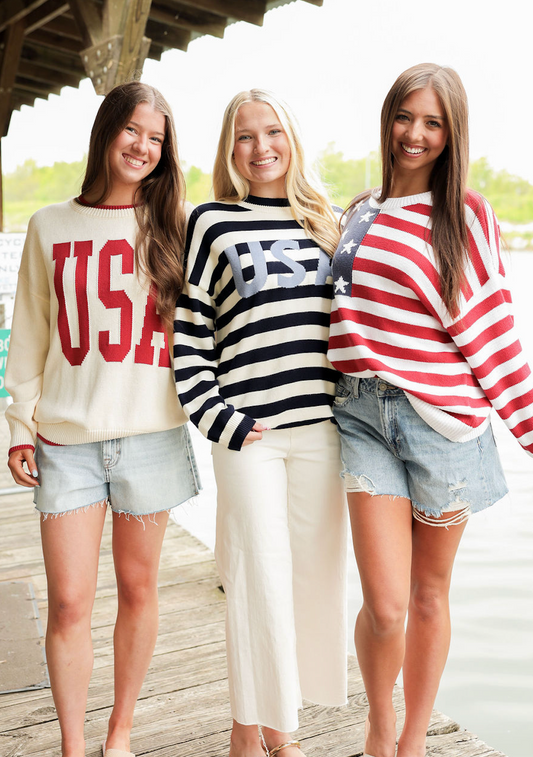 USA Navy Stripe Crewneck