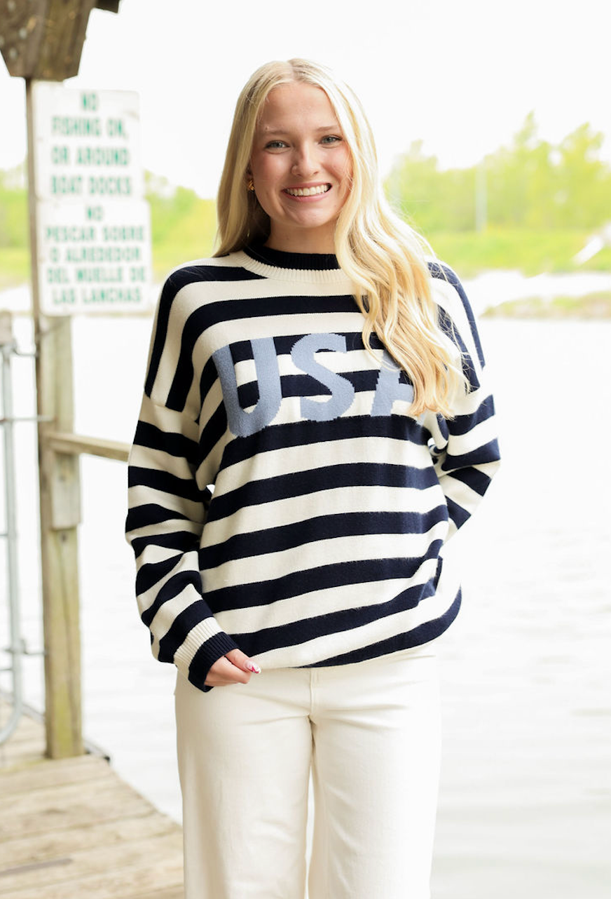 USA Navy Stripe Crewneck