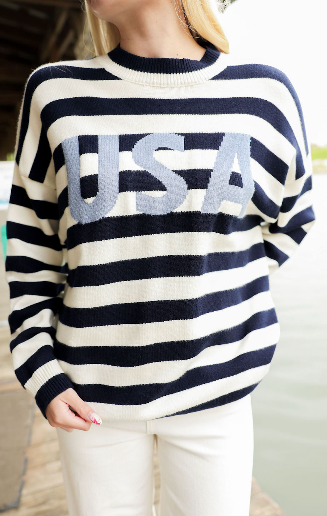 USA Navy Stripe Crewneck