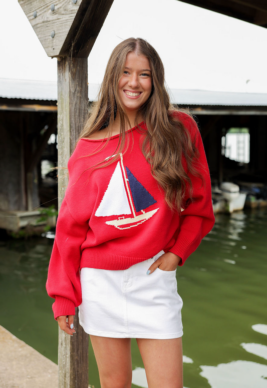 Sail the Coast Sweater Red