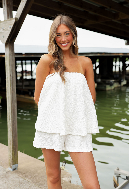 Strapless Crinkle Layer Romper