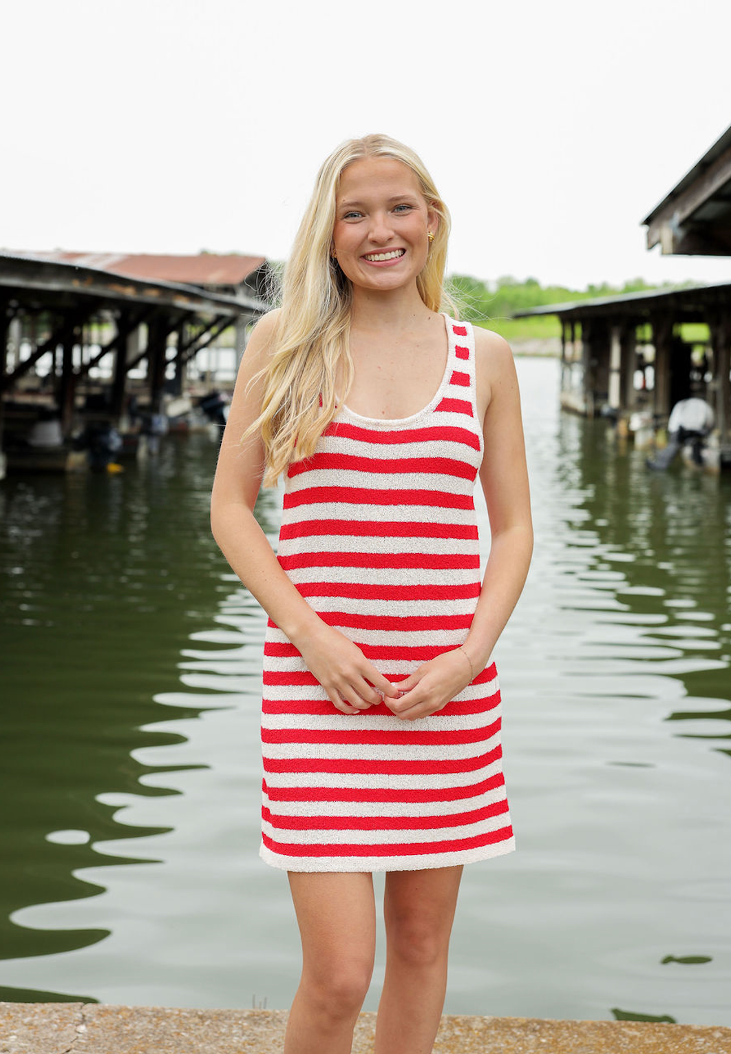 Stripe Coverup Dress Red