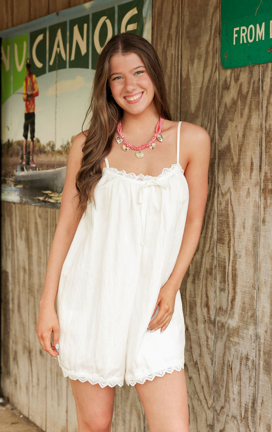 White Lace Strappy Romper - Clothe Boutique