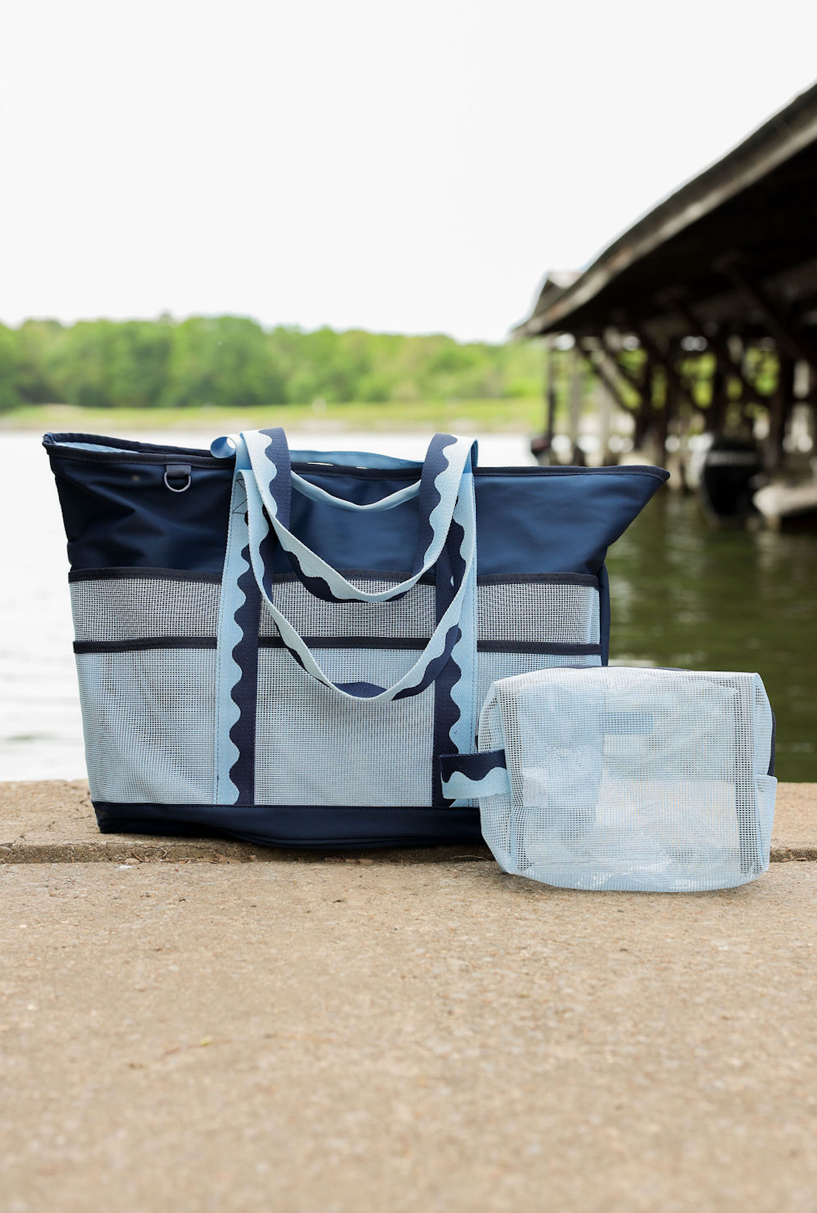 Navy Neoprene Beach Tote
