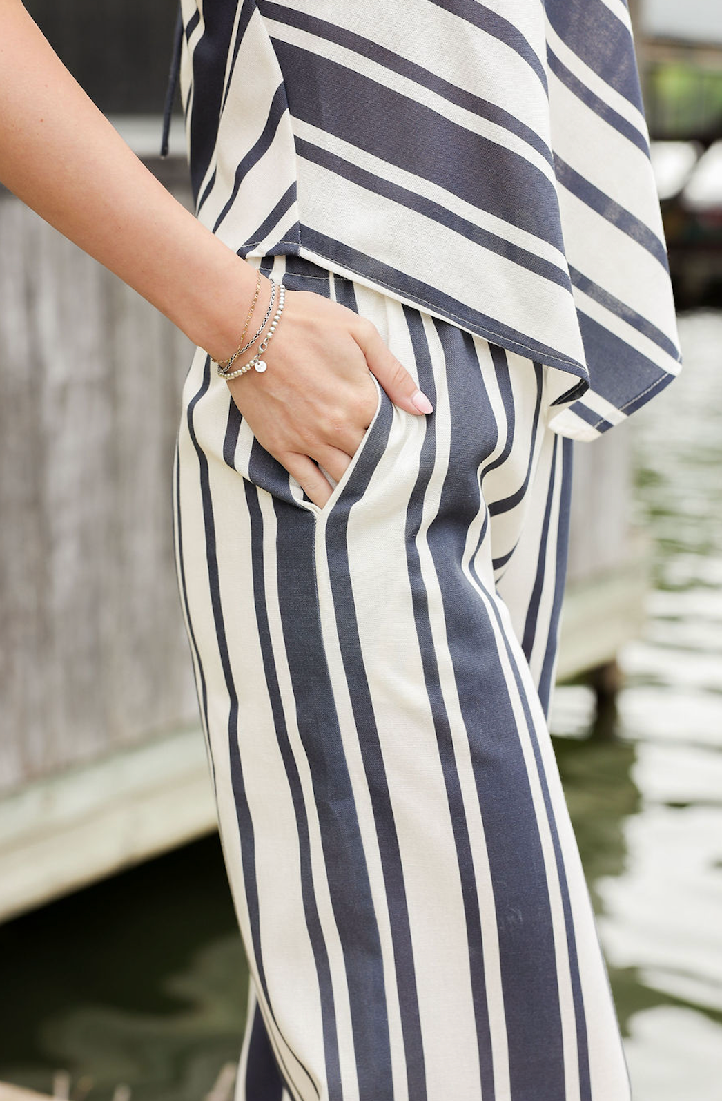 Navy Stripe Tube Top & Pants Set of 2