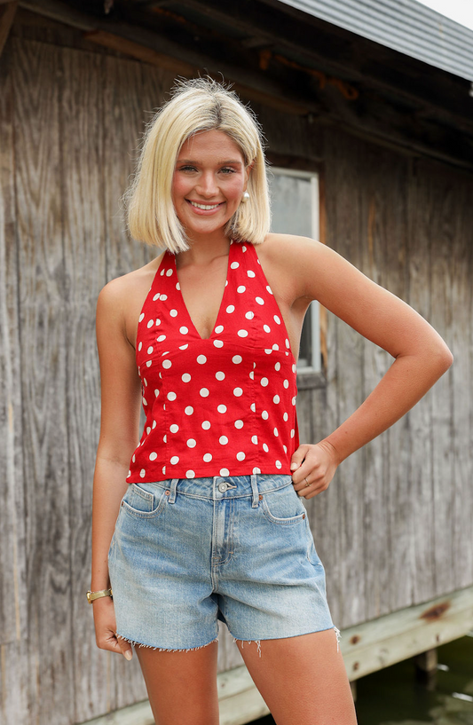 Polka Dot Halter Top Red