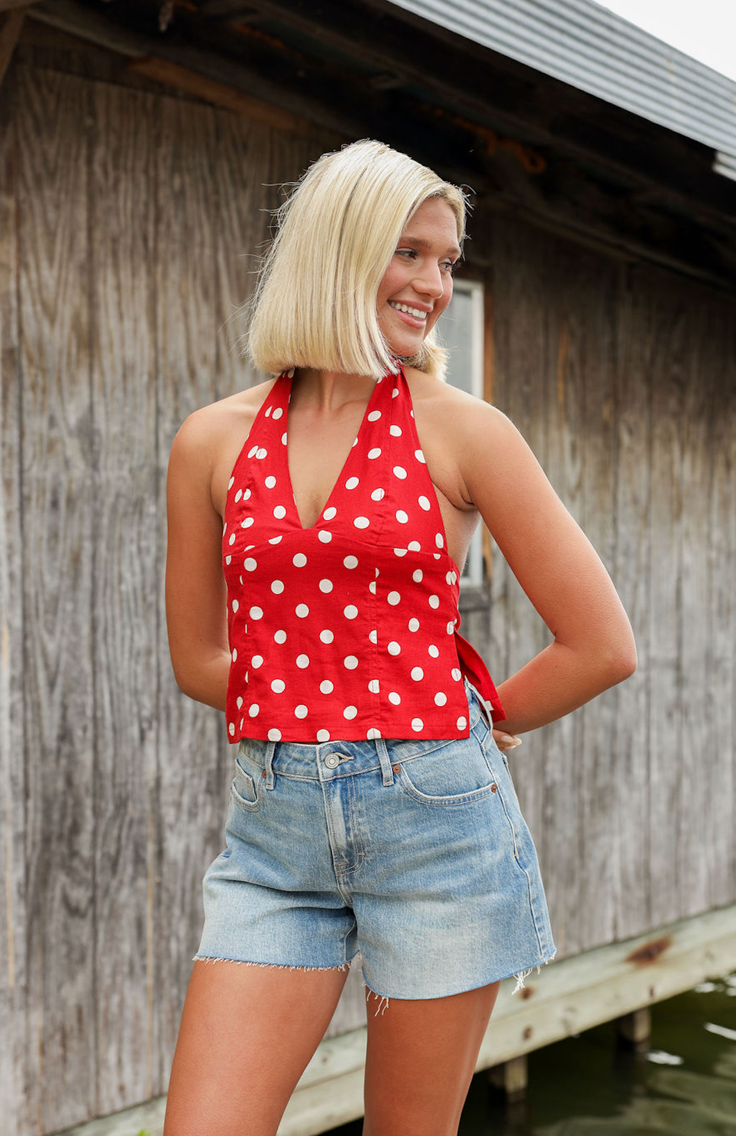 Polka Dot Halter Top Red