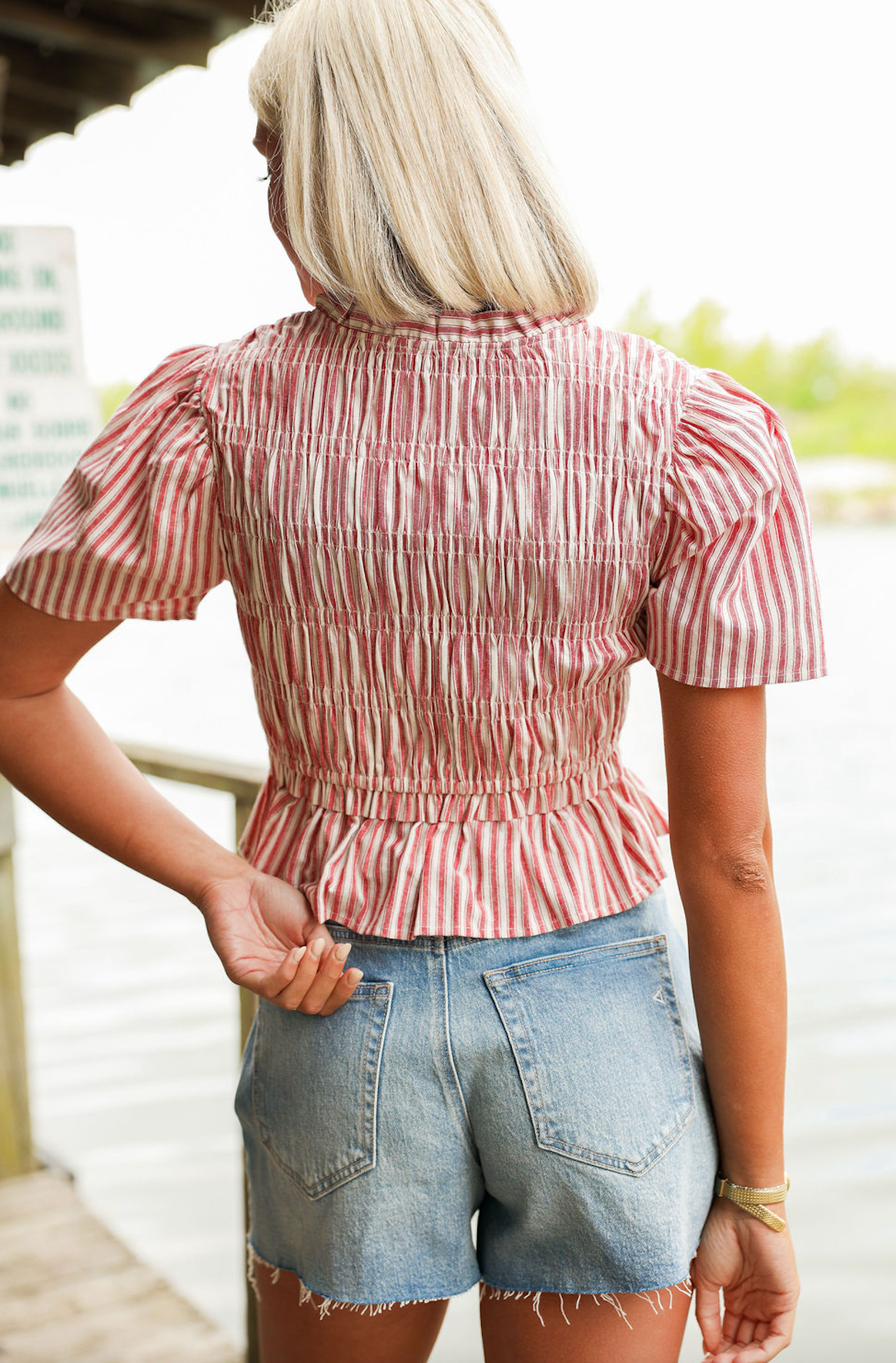 Red Stripe Tie Front Top - Clothe Boutique