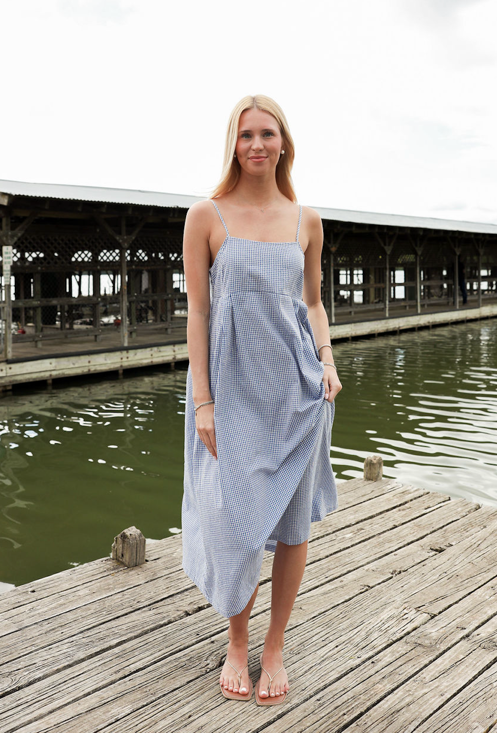 Blue Gingham Cami Midi Dress - Clothe Boutique