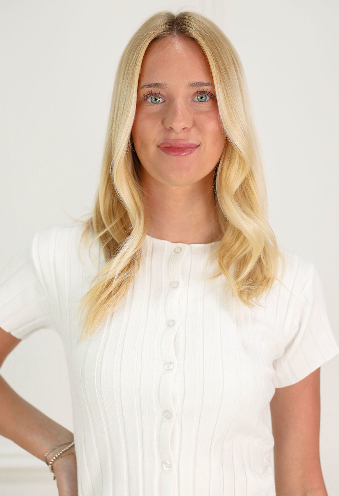 Ribbed S/S Button Top White