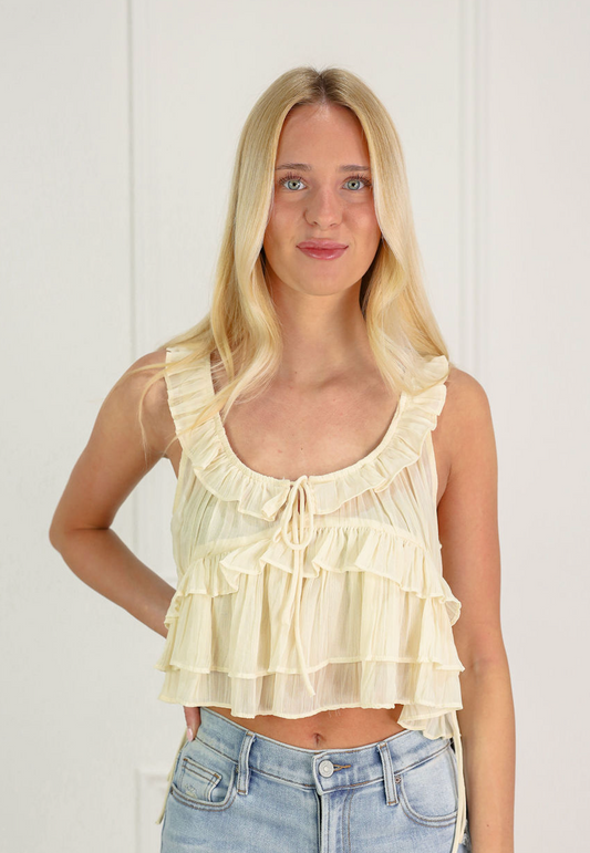 Ruffle Detail Sheer Top Butter
