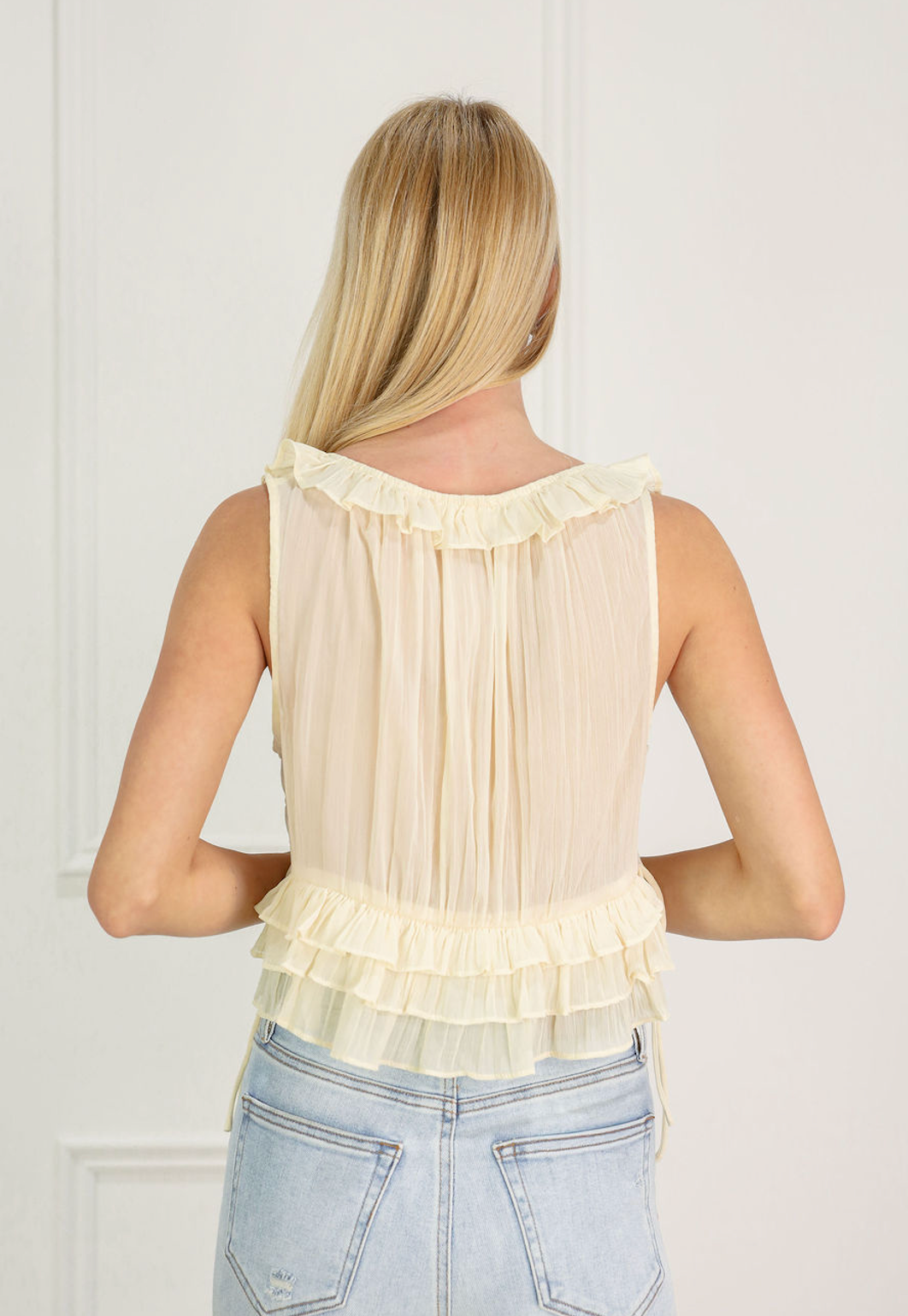 Ruffle Detail Sheer Top Butter