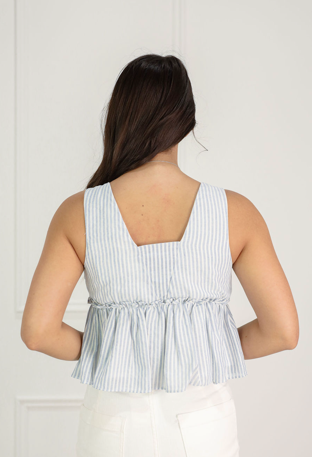 Gingham Peplum V-Top Blue
