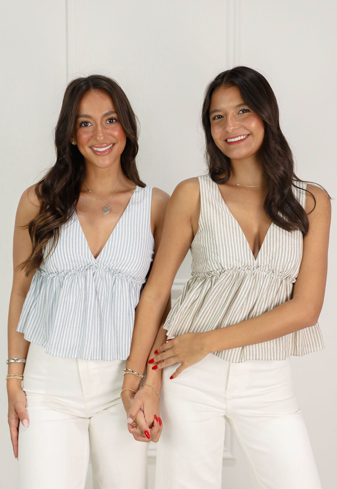 Gingham Peplum V-Top Tan
