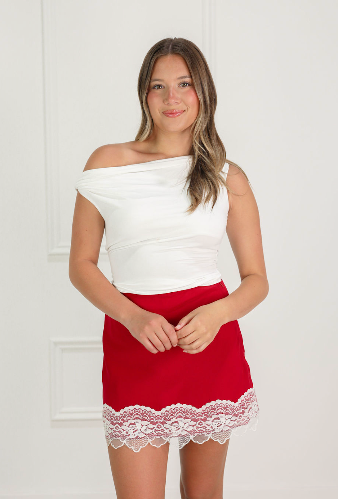 Becca Lace Hem Skirt Red