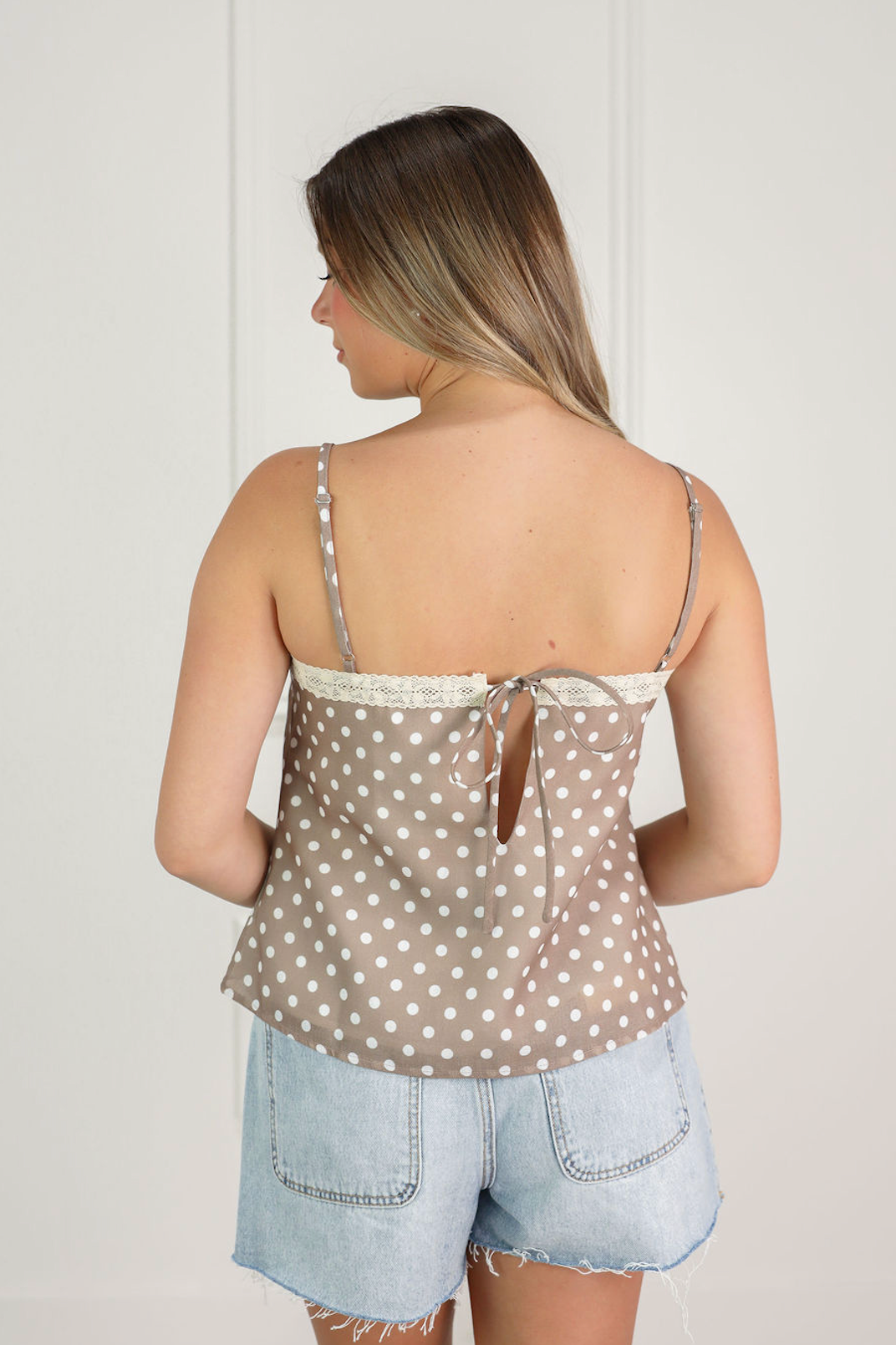 Lace Trim Dot Cami Brown
