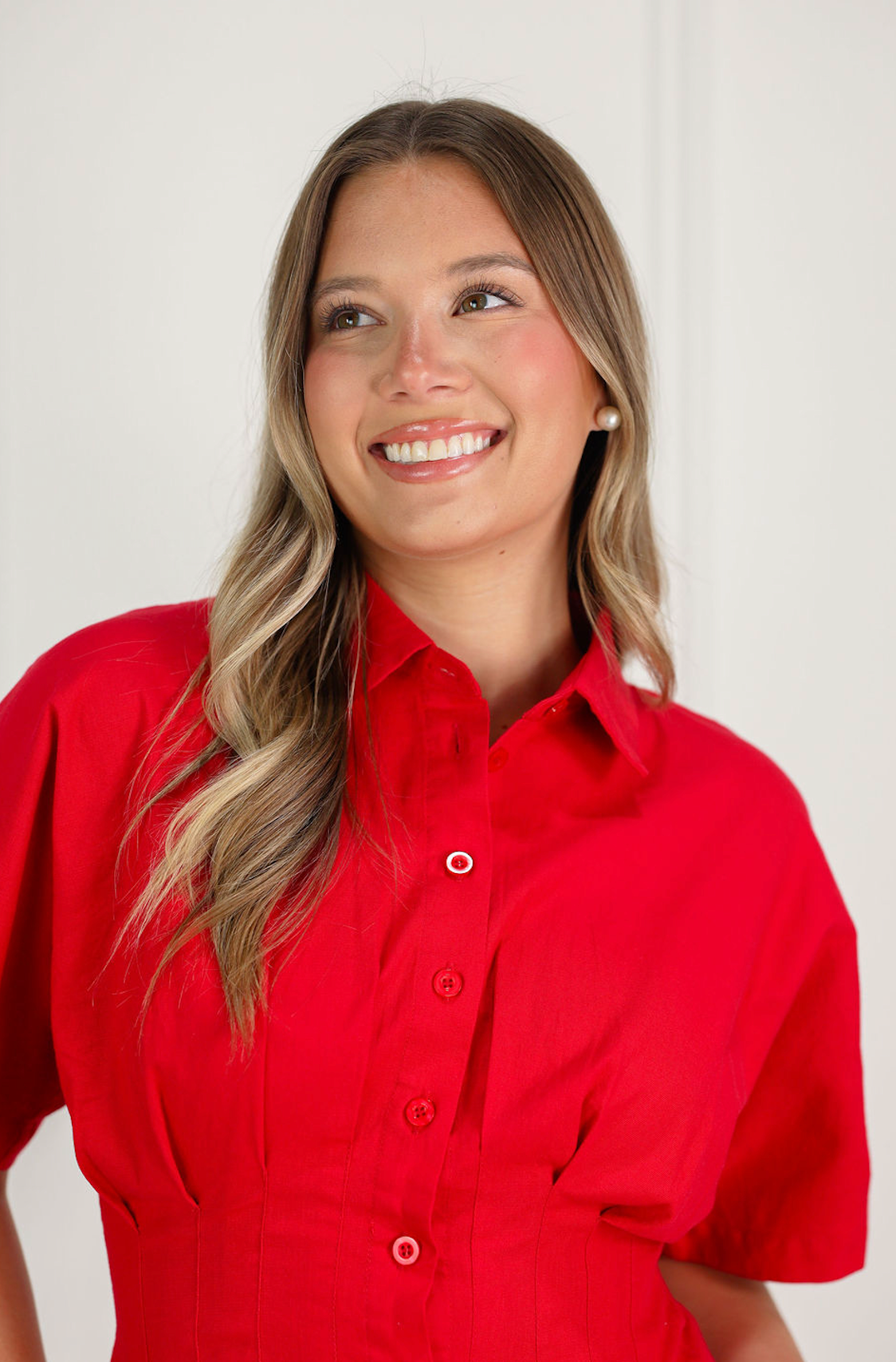 Collared Pleat Shirt Red