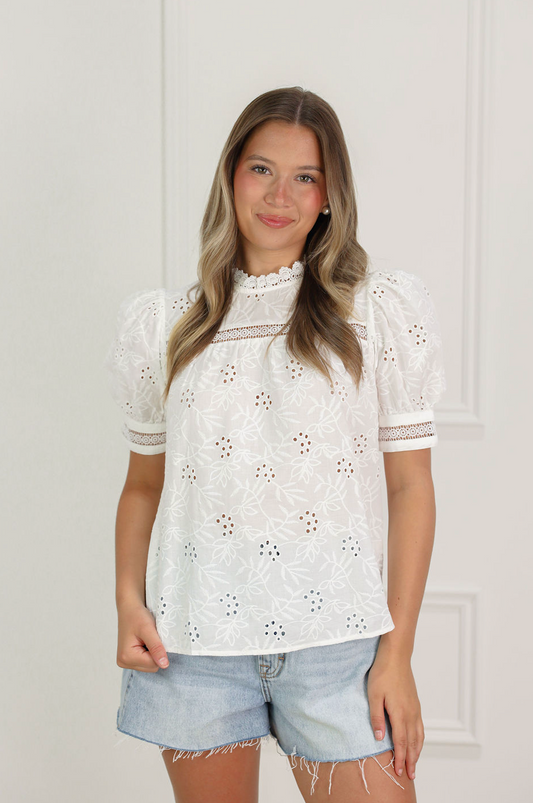 Micah Embroidered Puff Sleeve Top