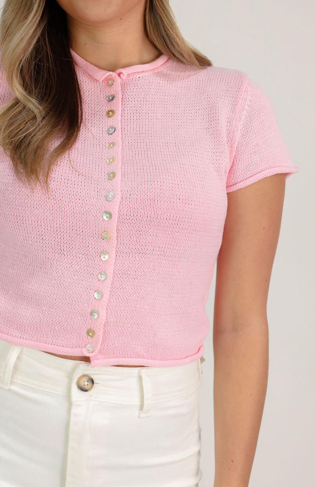 Cap Sleeve Sweater Top Pink