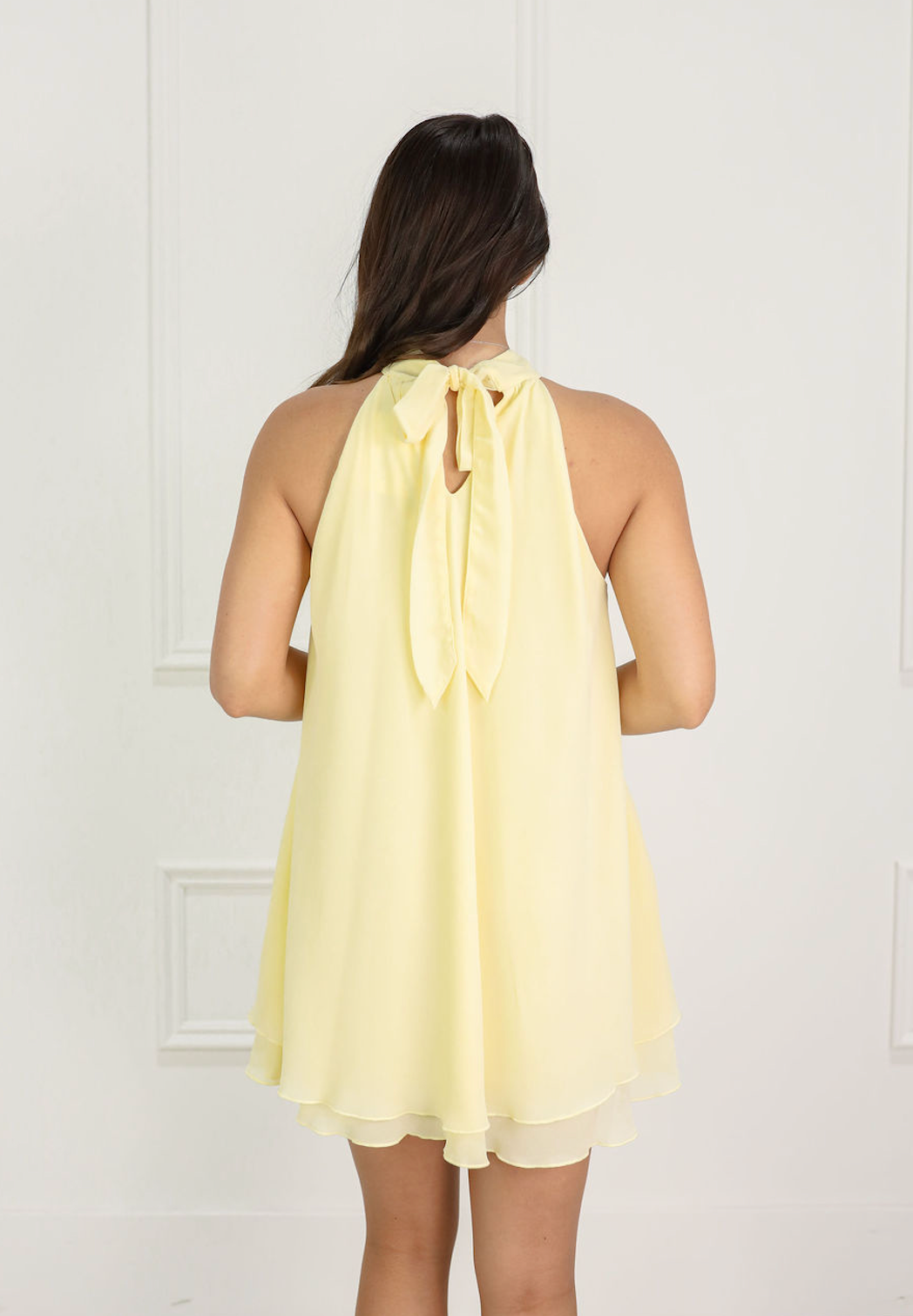 Halter Neck Ruffle Hem Dress Yellow