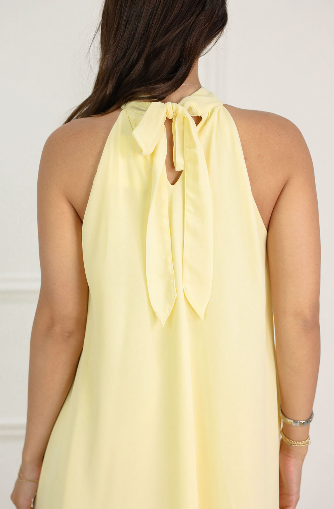 Halter Neck Ruffle Hem Dress Yellow