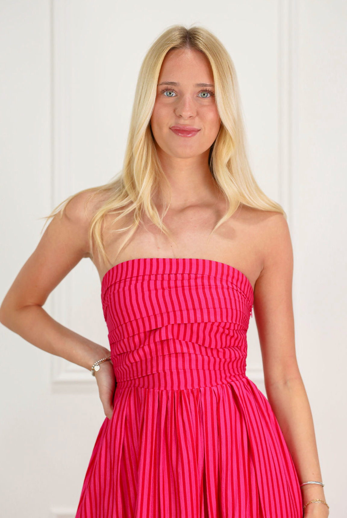 Striped Tube Top Midi Dress Pink