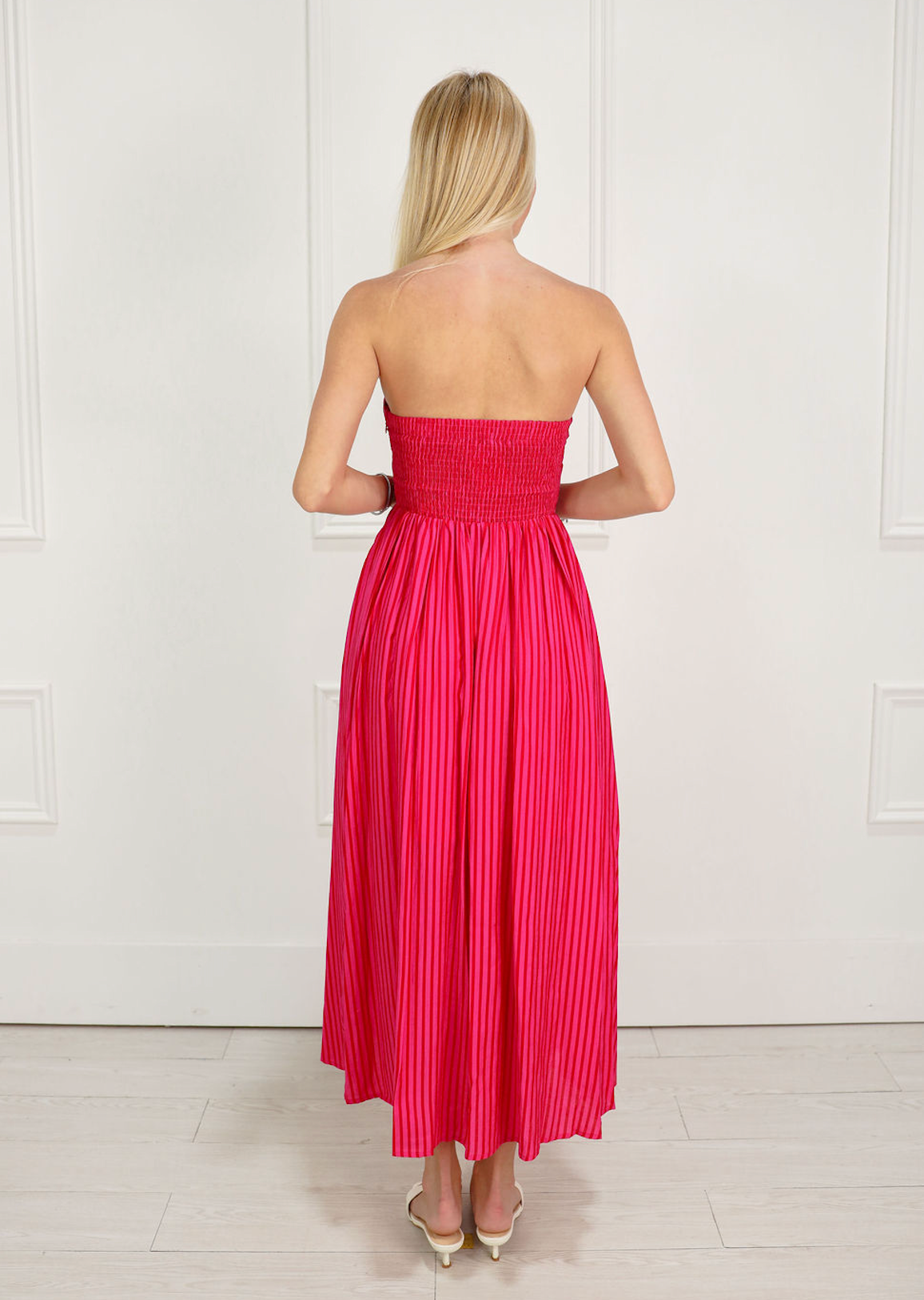 Striped Tube Top Midi Dress Pink