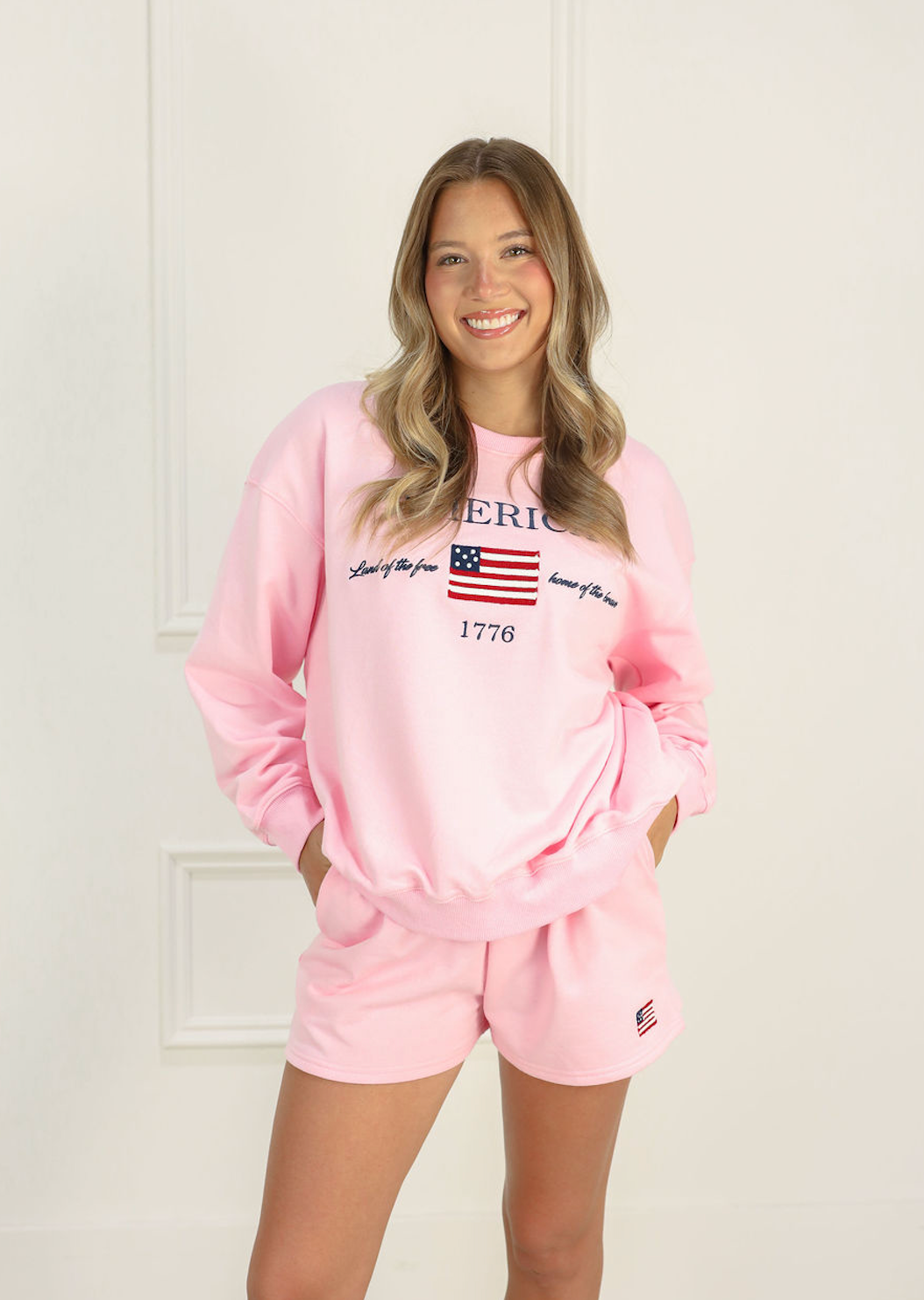 Pink America Flag Crewneck - Clothe Boutique