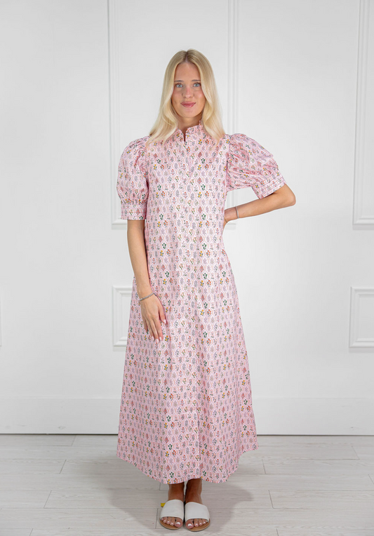Ruffled Mock Neck Floral Midi Dress