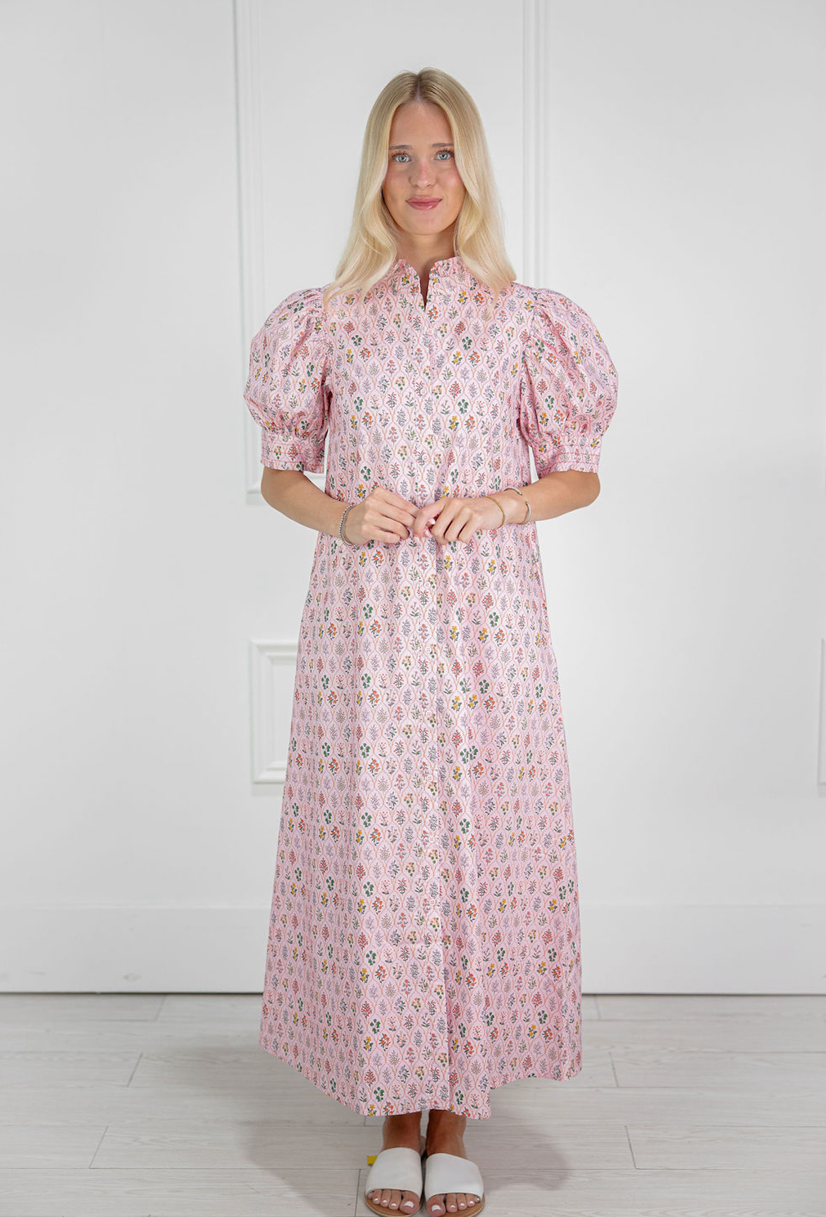 Ruffled Mock Neck Floral Midi Dress