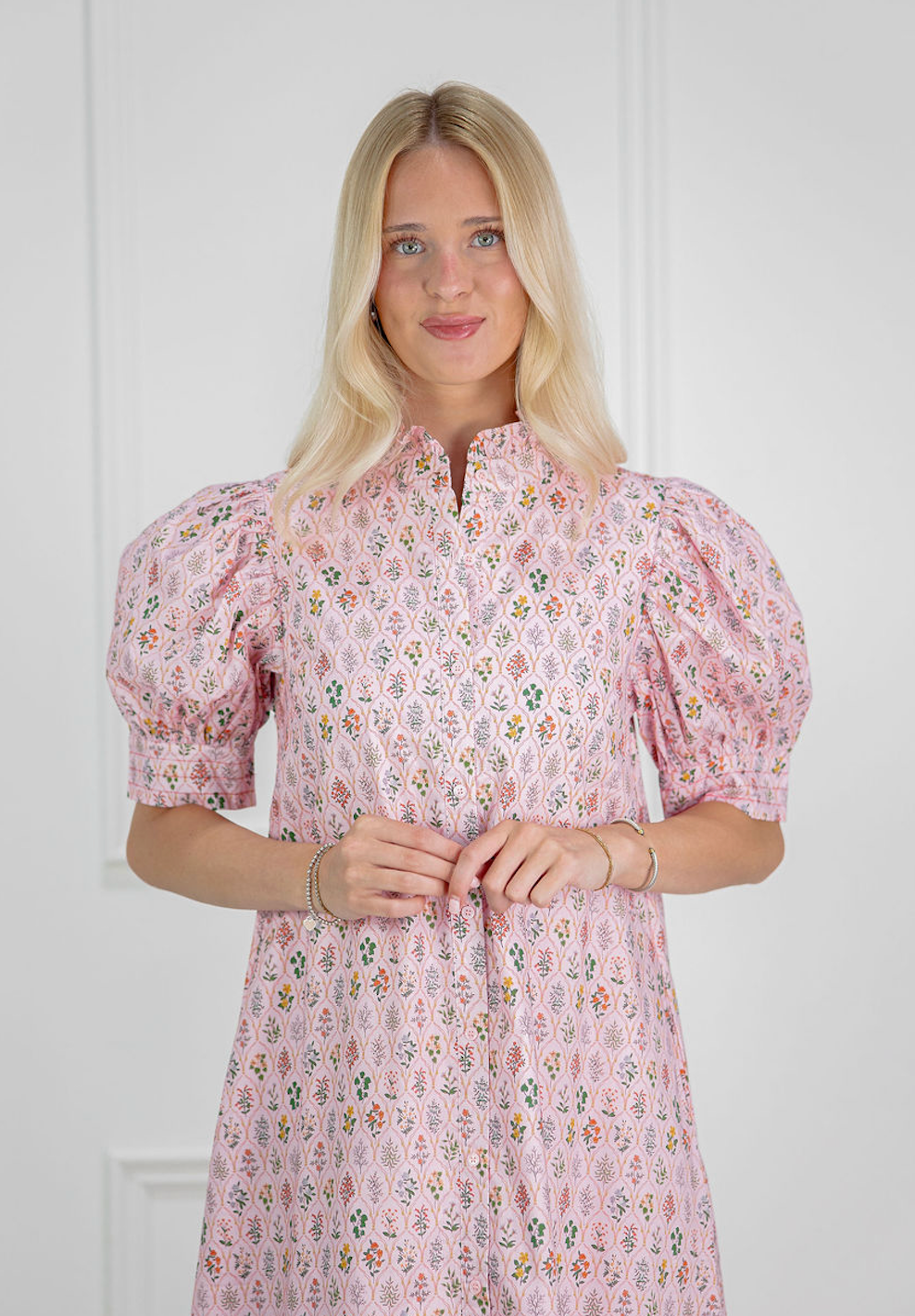 Ruffled Mock Neck Floral Midi Dress