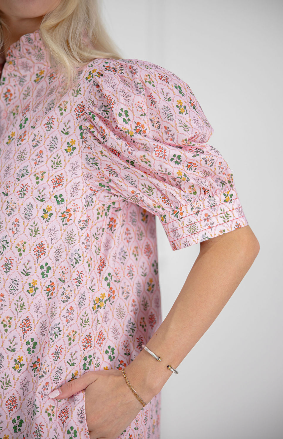 Ruffled Mock Neck Floral Midi Dress
