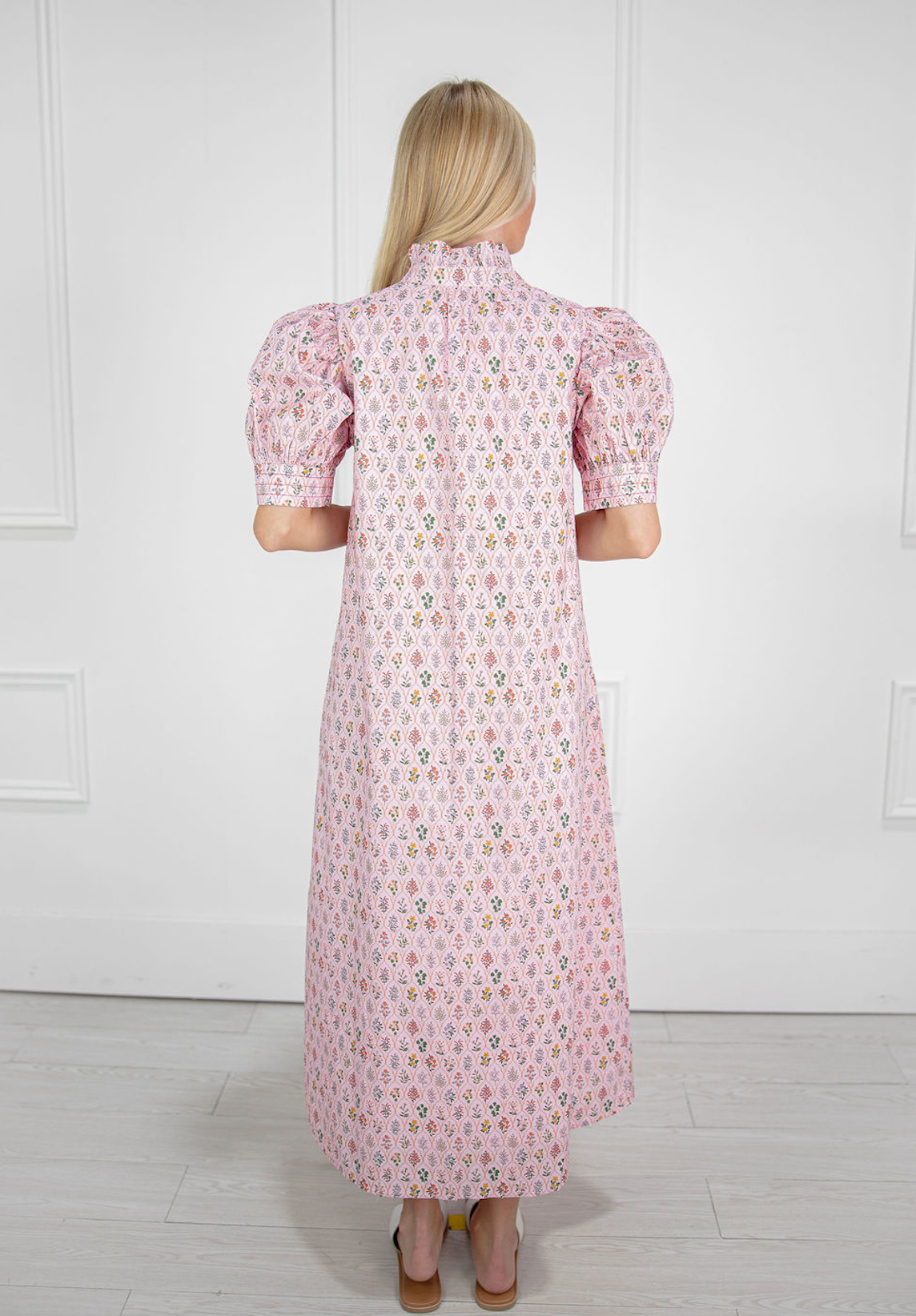 Ruffled Mock Neck Floral Midi Dress